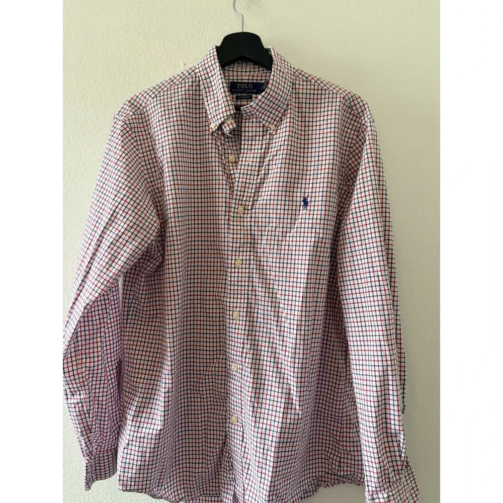 Polo Ralph Lauren Men's Large Classic Fit Long Sleeve Button Down Shirt Red Blue